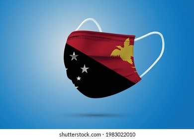 Realistic Protective Medical Mask with National Flag of Papua New Guinea. Health care and medical concept With the flag. Vector illustration.
