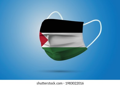 Realistic Protective Medical Mask with National Flag of Palestine. Health care and medical concept With the flag. Vector illustration.