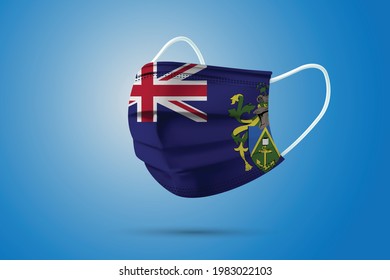 Realistic Protective Medical Mask with National Flag of Pitcairn Islands. Health care and medical concept With the flag. Vector illustration.