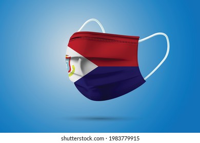 Realistic Protective Medical Mask with National Flag of Saint Martin. Health care and medical concept With the flag. Vector illustration.