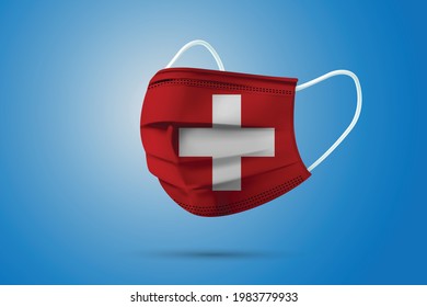 Realistic Protective Medical Mask with National Flag of Switzerland. Health care and medical concept With the flag. Vector illustration.