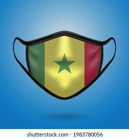 Realistic Protective Medical Mask with National Flag of Senegal. Health care and medical concept With the flag. Vector illustration.