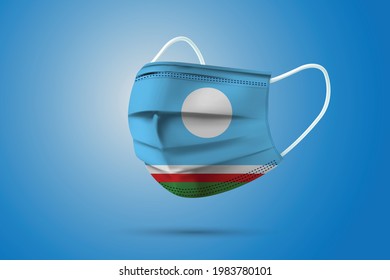 Realistic Protective Medical Mask with National Flag of Sakha Republic. Health care and medical concept With the flag. Vector illustration.