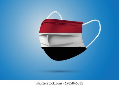 Realistic Protective Medical Mask with National Flag of Yemen. Health care and medical concept With the flag. Vector illustration.