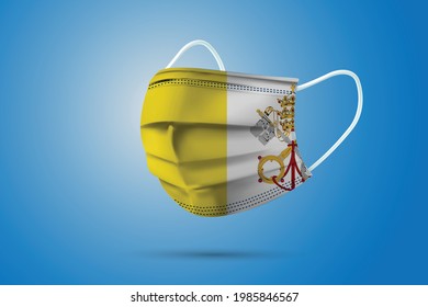 Realistic Protective Medical Mask with National Flag of Vatican City. Health care and medical concept With the flag. Vector illustration.