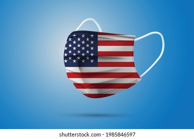 Realistic Protective Medical Mask with National Flag of United States. Health care and medical concept With the flag. Vector illustration.