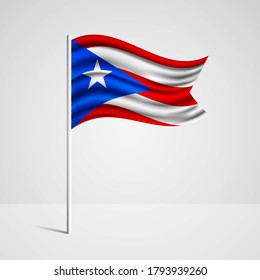 Bandera del país realista de Puerto Rico ondeando en el viento. Bandera del país abstracta con asta aislada en fondo gris