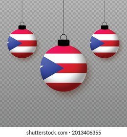 Realistic Puerto Rico Flag with flying light balloons. Decorative elements for national holidays.