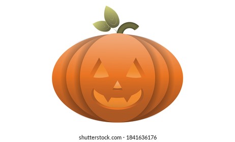 Realistic pumpkin for halloween isolated on white background. A plastic pumpkin with a scary face. Vector.