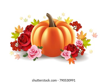Realistic pumpkin Vector. Vegetables autumn harvest. Fall Season illustrations