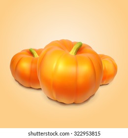 Realistic pumpkins on orange background. EPS10 vector.