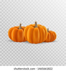 Realistic pumpkins set. Orange Halloween pumpkins. Vector