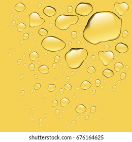 Realistic pure water drops realistic set isolated. Water drops with yellow background. Clean drop condensation. Vector illustration stock vector.