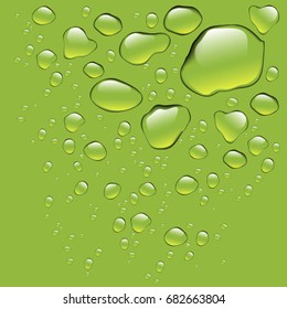 Realistic pure water drops realistic set isolated. Water drops with green background. Clean drop condensation. Vector illustration stock vector.