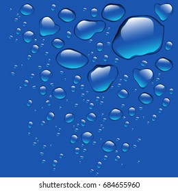 Realistic pure water drops realistic set isolated. Water drops with blue cyan background. Clean drop condensation. Vector illustration stock vector.