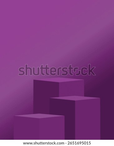 Realistic purple 3D cube stand or podium set with round curve shape layers background.