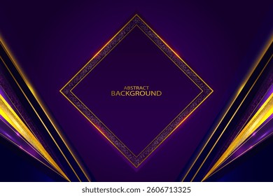 Realistic Purple Background With Golden Shapes with lines golden glowing with copy space for text. Vector illustration