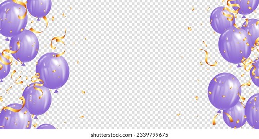 marco o plantilla de globos morados realistas para vacaciones, fiesta de cumpleaños, celebración de fondo ilustración vectorial