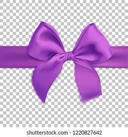 Realistic purple bow isolated on transparent background. Template for brochure or greeting card. Vector illustration.