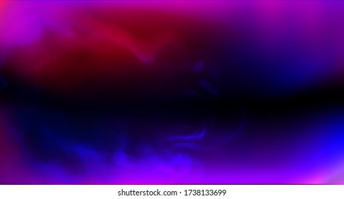 Realistic purple fog. Copy space. Colored fog.Occult smoke. Neon color. Vector stock illustration. Purple bursts of light. Blurry shadows and rays of light. Mystic spectacular colored smoke. Abstract 