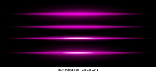 Realistic purple laser beams with glowing effect on a black background. Futuristic energy streaks, sci-fi speed motion, neon cyber light.