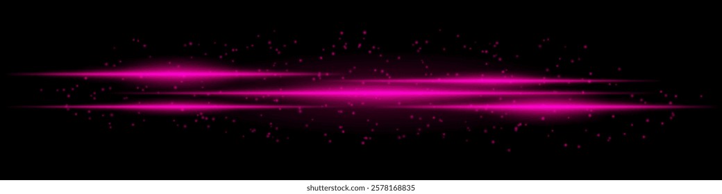 Realistic purple light streaks with glowing particles on a black background. Futuristic energy beams, digital effect, neon glow, sci-fi motion blur.