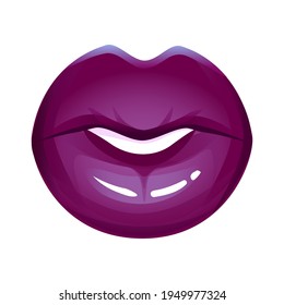 Realistic purple lips vector illustration isolated on white icon colorful print fashion glamour girls beauty lipstick makeup