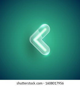 Realistic purple neon arrow with plastic case, vector illustration