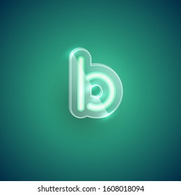 Realistic purple neon 'b' with plastic case, vector illustration