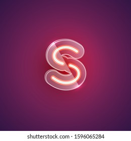 Realistic purple neon character set with plastic case around, vector illustration