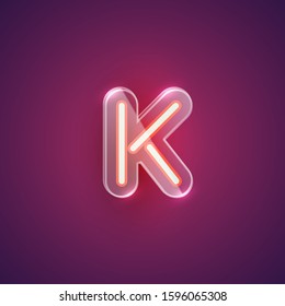 Realistic purple neon character set with plastic case around, vector illustration