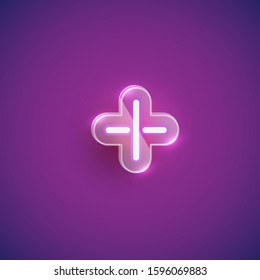 Realistic purple neon character set with plastic case around, vector illustration