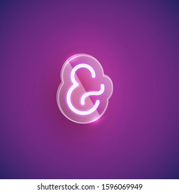 Realistic purple neon character set with plastic case around, vector illustration