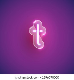Realistic purple neon character set with plastic case around, vector illustration