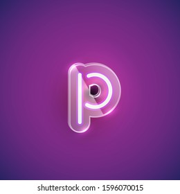 Realistic purple neon character set with plastic case around, vector illustration