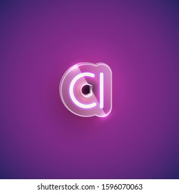 Realistic purple neon character set with plastic case around, vector illustration