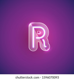 Realistic purple neon character set with plastic case around, vector illustration