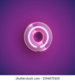 Realistic purple neon character set with plastic case around, vector illustration