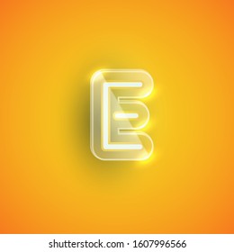 Realistic purple neon 'E' with plastic case, vector illustration
