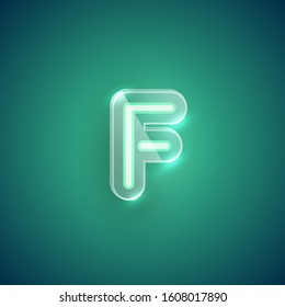 Realistic purple neon 'F' with plastic case, vector illustration