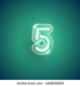 Realistic purple neon five with plastic case, vector illustration