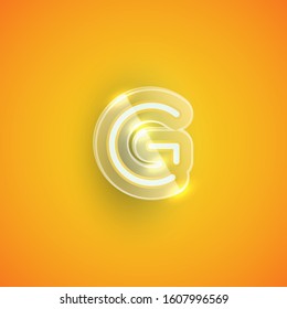 Realistic purple neon 'G' with plastic case, vector illustration