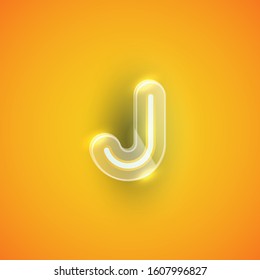 Realistic purple neon 'J' with plastic case, vector illustration
