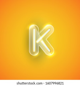 Realistic purple neon 'K' with plastic case, vector illustration
