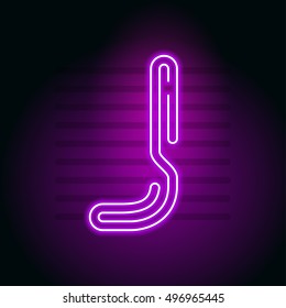 Realistic Purple Neon letter. Character with Neon glow tube on dark background. Vector Neon  alphabet for banners, titles, posters etc.