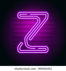 Realistic Purple Neon letter. Character with Neon glow tube on dark background. Vector Neon  alphabet for banners, titles, posters etc.