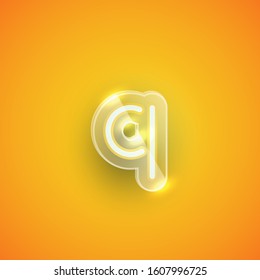 Realistic purple neon 'q' with plastic case, vector illustration