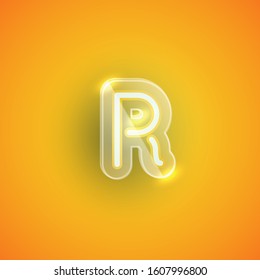 Realistic purple neon 'R' with plastic case, vector illustration