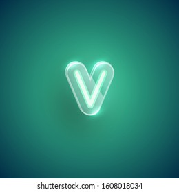 Realistic purple neon 'v' with plastic case, vector illustration