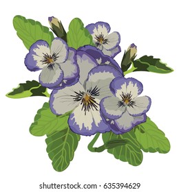 Realistic Purple Pansy Flower Bouquet Isolated Stock Vector (Royalty ...